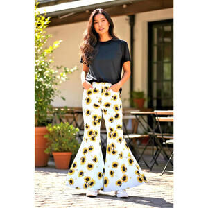 Free People Sunflower Just Float on Flares BellbottomsJuans Hi Rise Sz 28 #1105